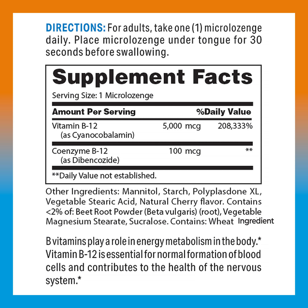 Close-up of Vitamin World B-12 Sublingual microlozenges