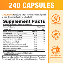 Close-up of label showing psyllium husk, senna and probiotics
