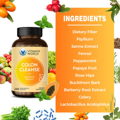 Vitamin World Colon Cleanse dietary fiber blend image emphasizing healthy elimination support.