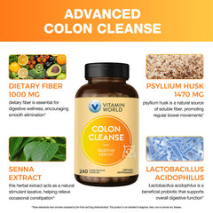 Vitamin World Colon Cleanse probiotics label showing lactobacillus acidophilus for balanced gut health.