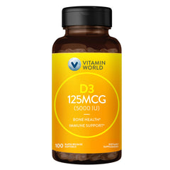 Vitamin World Vitamin D3 5000 IU softgels bottle label