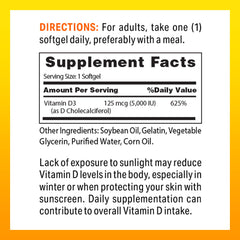 Close-up of Vitamin D3 5000 IU softgels