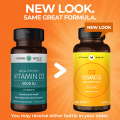 Gluten-free Vitamin D3 5000 IU supplement bottle with 100 count