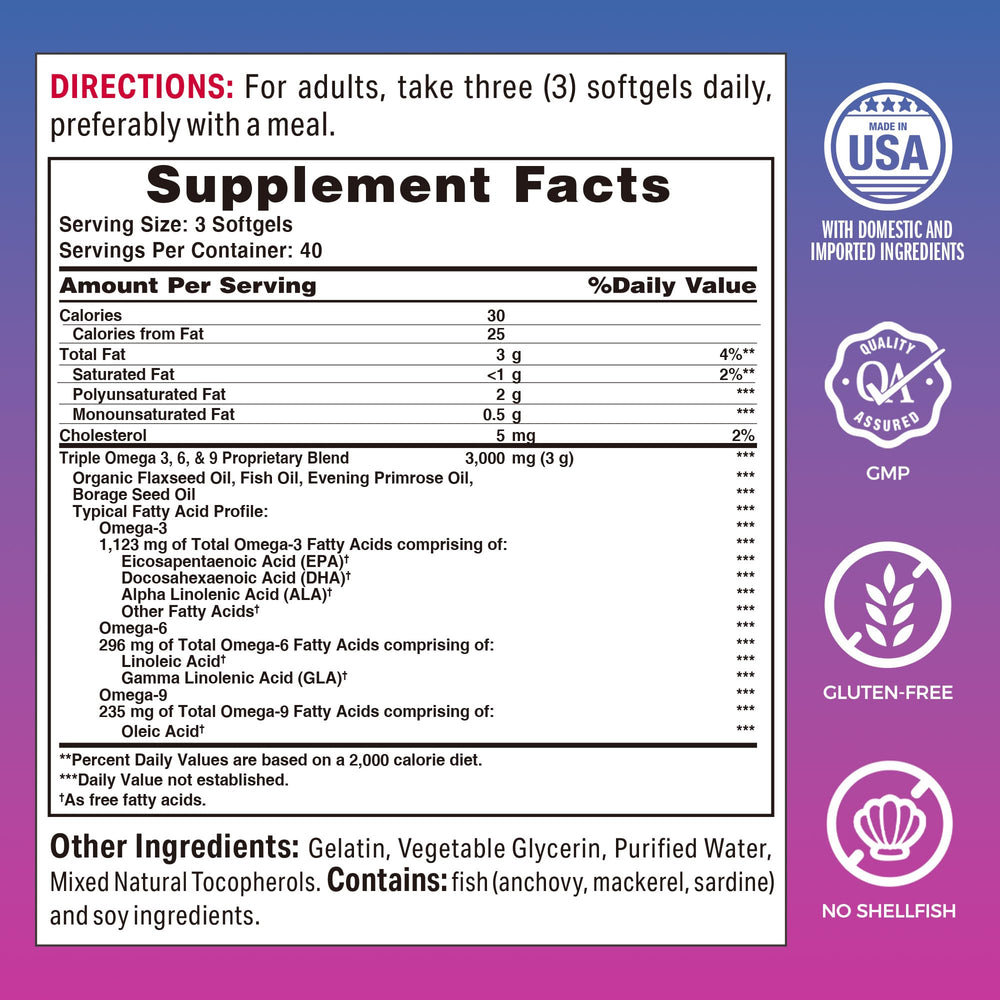 Label highlighting EPA & DHA and gluten-free formula