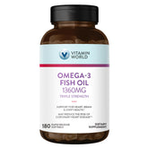 Vitamin World Omega-3 Fish Oil bottle front view with 180 softgels