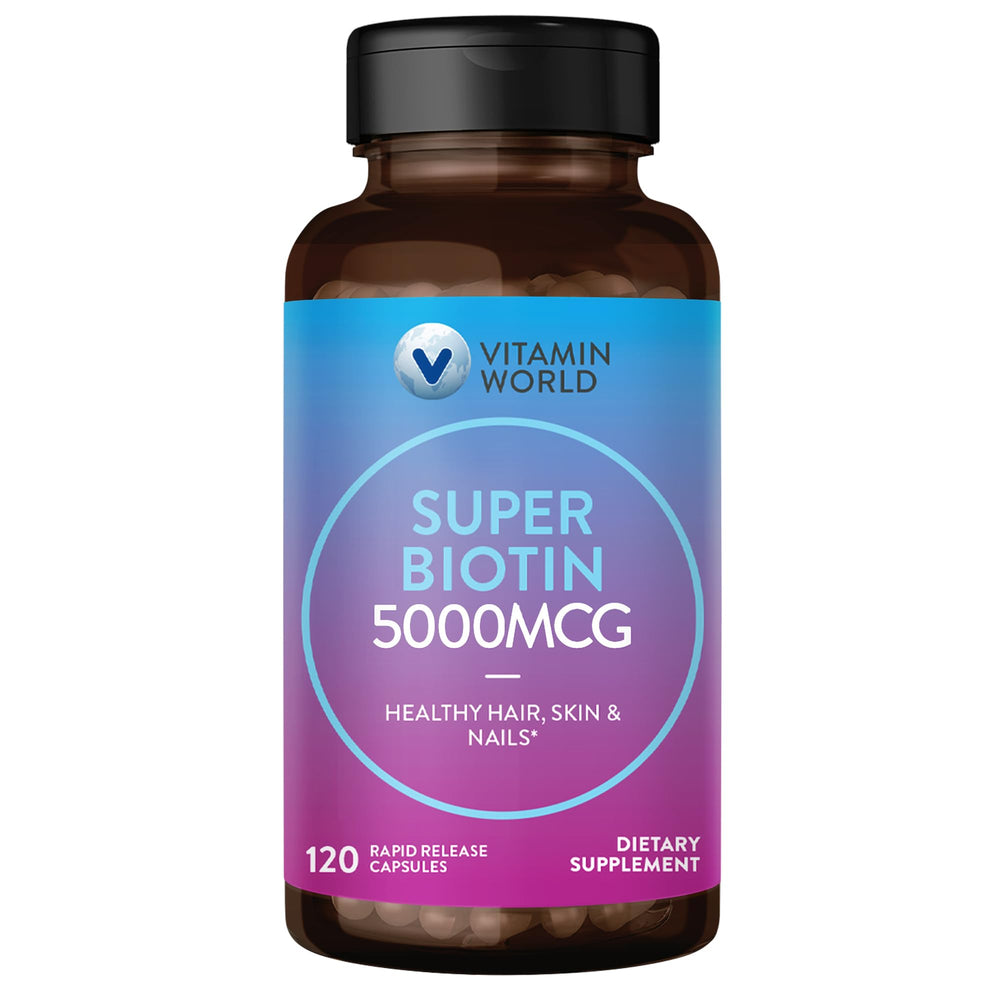Vitamin World Super Biotin 5000 mcg bottle - 120 rapid-release capsules