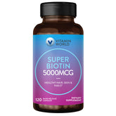 Vitamin World Super Biotin 5000 mcg bottle - 120 rapid-release capsules