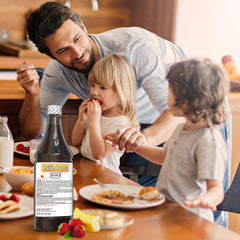 Label highlighting vitamins A, D, E and B1 in cod liver oil emulsion.