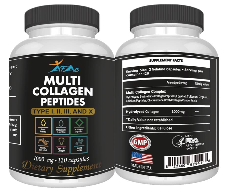 Close-up of hydrolyzed collagen capsules and product label