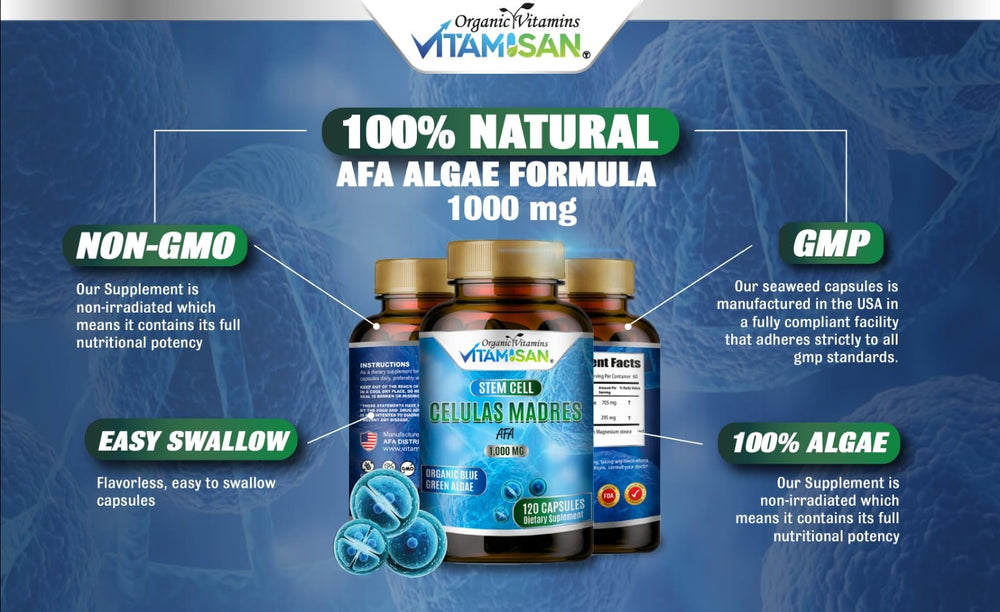 Spirulina and AFA ingredients for Celulas Madre Stem Cell Plus