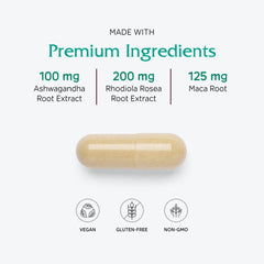 Adaptogenic herbs used in Adrenal Assist: Eleutherococcus, American ginseng, Rhodiola, Ashwagandha