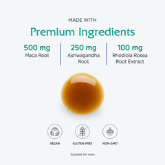 Formulation showing maca, ashwagandha, and rhodiola in Vitanica Adrenal Tonic