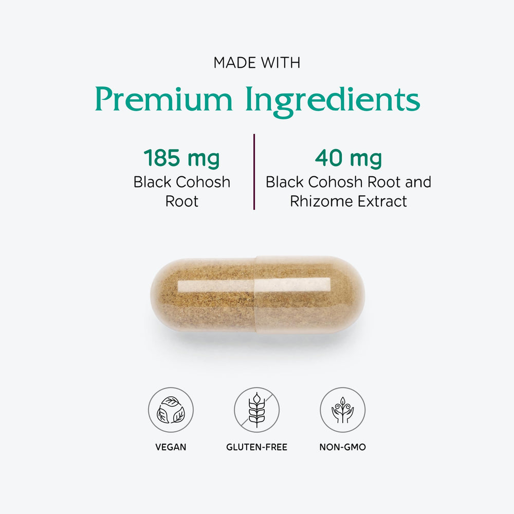 Packaging of Vitanica Black Cohosh Cimicifuga Extract Plus 120 capsules