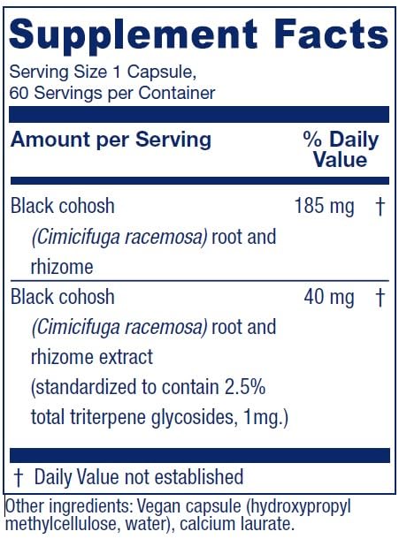 Label of Vitanica Black Cohosh Cimicifuga Extract Plus