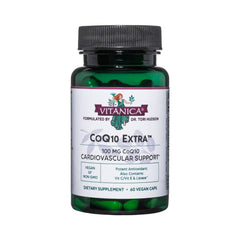 Front view of Vitanica CoQ10 Extra bottle, 100 mg, 60 capsules