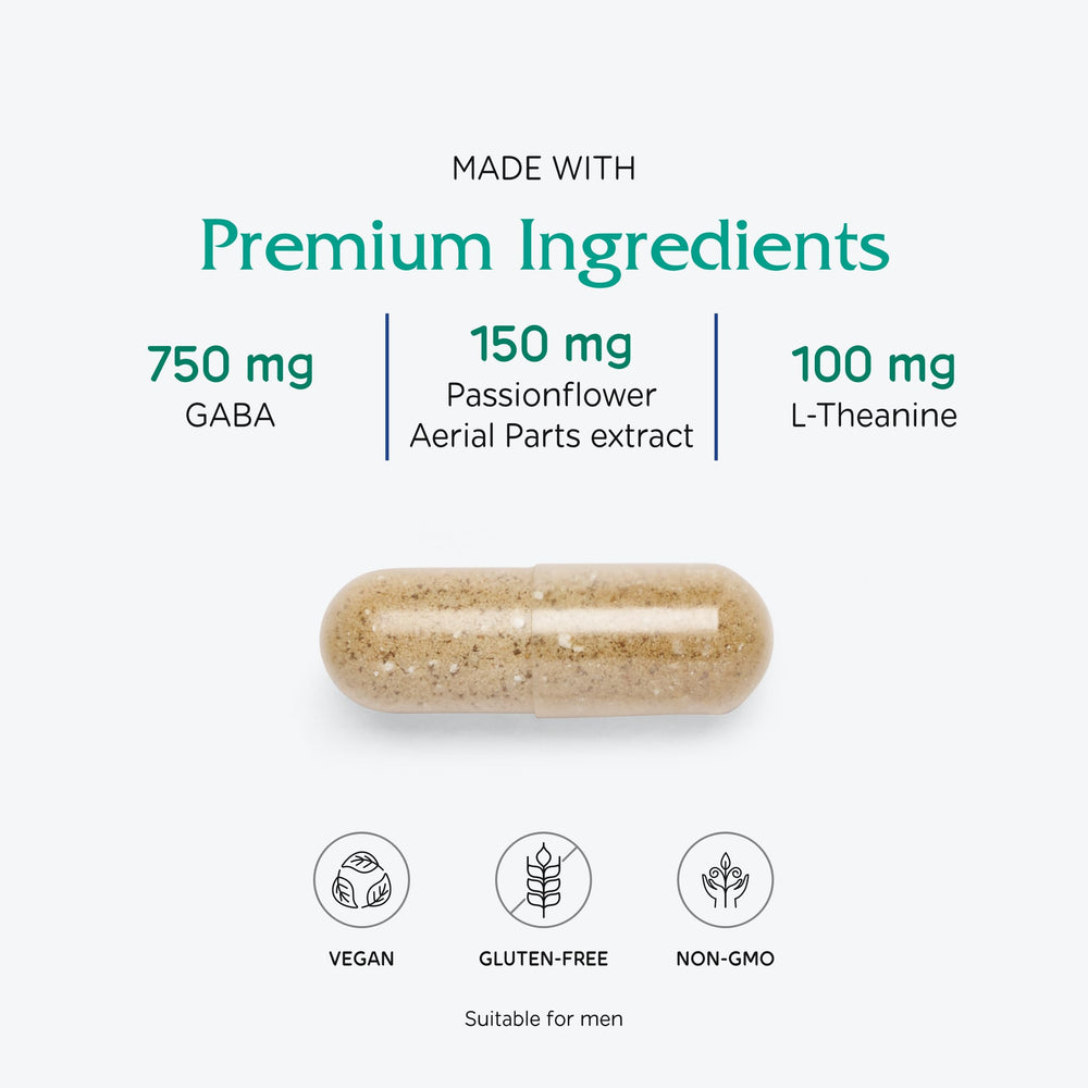 GABA, B6 and L-Theanine calming support ingredients visual
