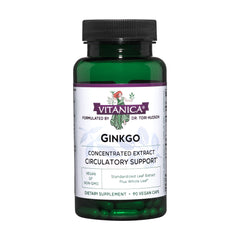 Bottle of Vitanica Ginkgo 90 capsules on a white background