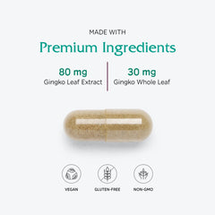 Product label highlighting 24% flavone glycosides and 6% terpene lactones