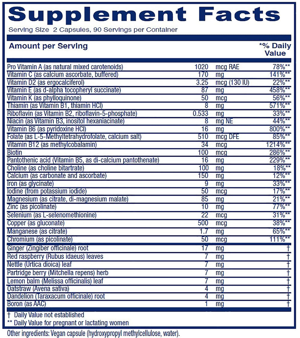 Vitanica Maternal Symmetry bottle back label