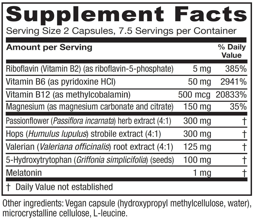 Close-up of SleepBlend ingredients including melatonin and valerian root