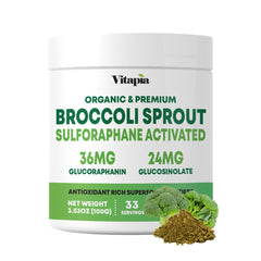 Bottle of Vitapia Organic Broccoli Sprout Powder on white background