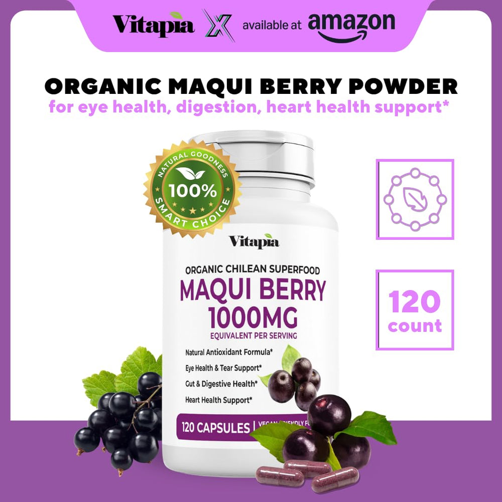 Vitapia Maqui Berry 1000mg bottle back label with nutrition facts