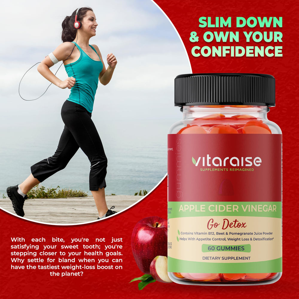 Vitaraise ACV Gummies bottle-ingredients showing B9 and B12 for energy.