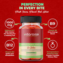 Vitaraise ACV gummies closeup-fruit-flavor highlighting detox-friendly, tasty daily ritual.