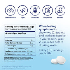 Gluten-free vegan Non-GMO allergen-free label on Vitassium FastChews bottle