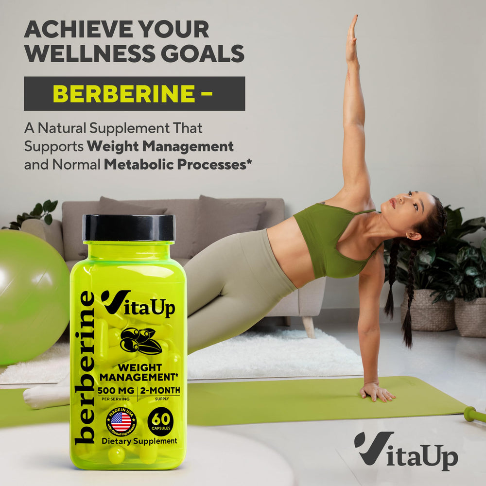 VitaUp Berberine 500mg label view confirms quality checks and testing