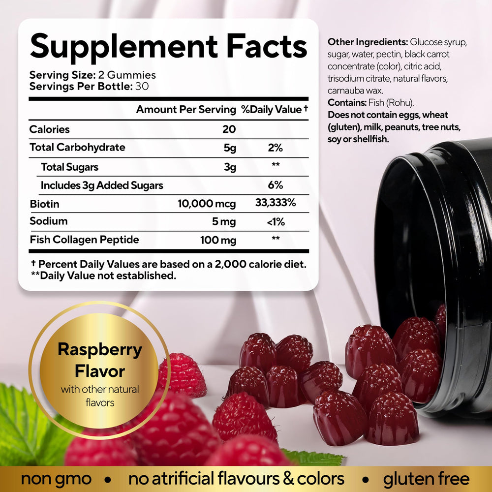 Close-up of VitaUp Biotin Gummies bottle label