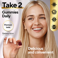 Raspberry flavor VitaUp Biotin Gummies beside spoon