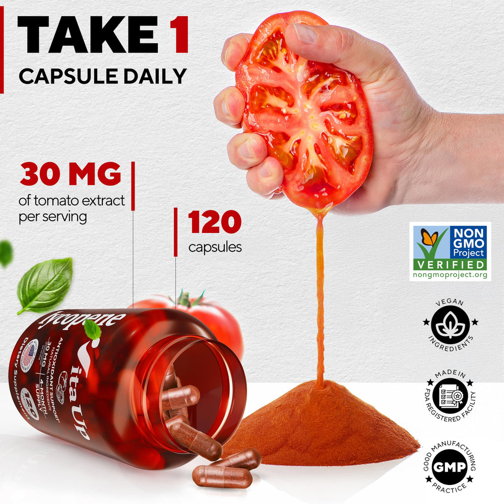 Lycopene supplement highlighting antioxidant and cardiovascular support