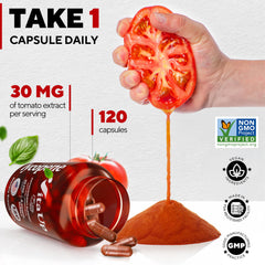 Lycopene supplement highlighting antioxidant and cardiovascular support