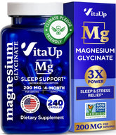 VitaUp Magnesium Glycinate 200mg bottle with label — USA Made, 240 vegan capsules