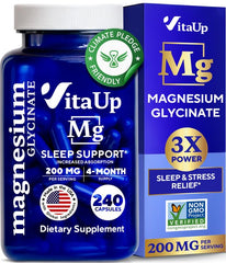 VitaUp Magnesium Glycinate 200mg bottle with label — USA Made, 240 vegan capsules