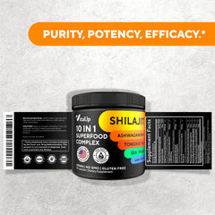 Himalayan Shilajit resin and herbal capsules arrangement