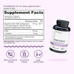 Close-up of Mag Calm ingredients: Magnesium, GABA, and L-Theanine