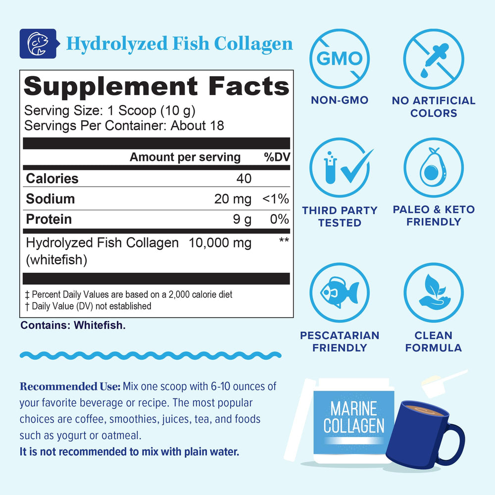 Unflavored marine collagen powder in a jar