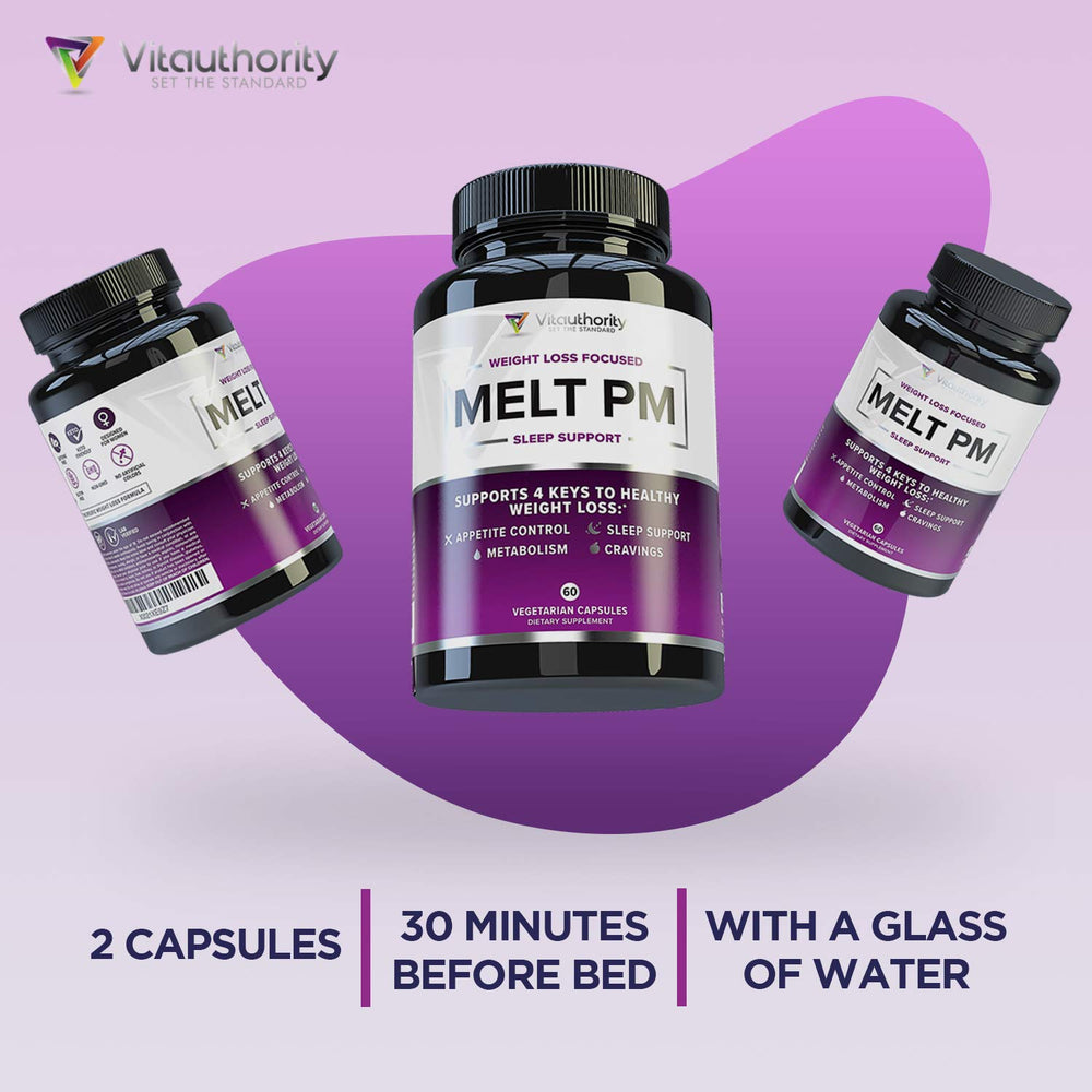 Front view of MELT PM bottle with detailed label