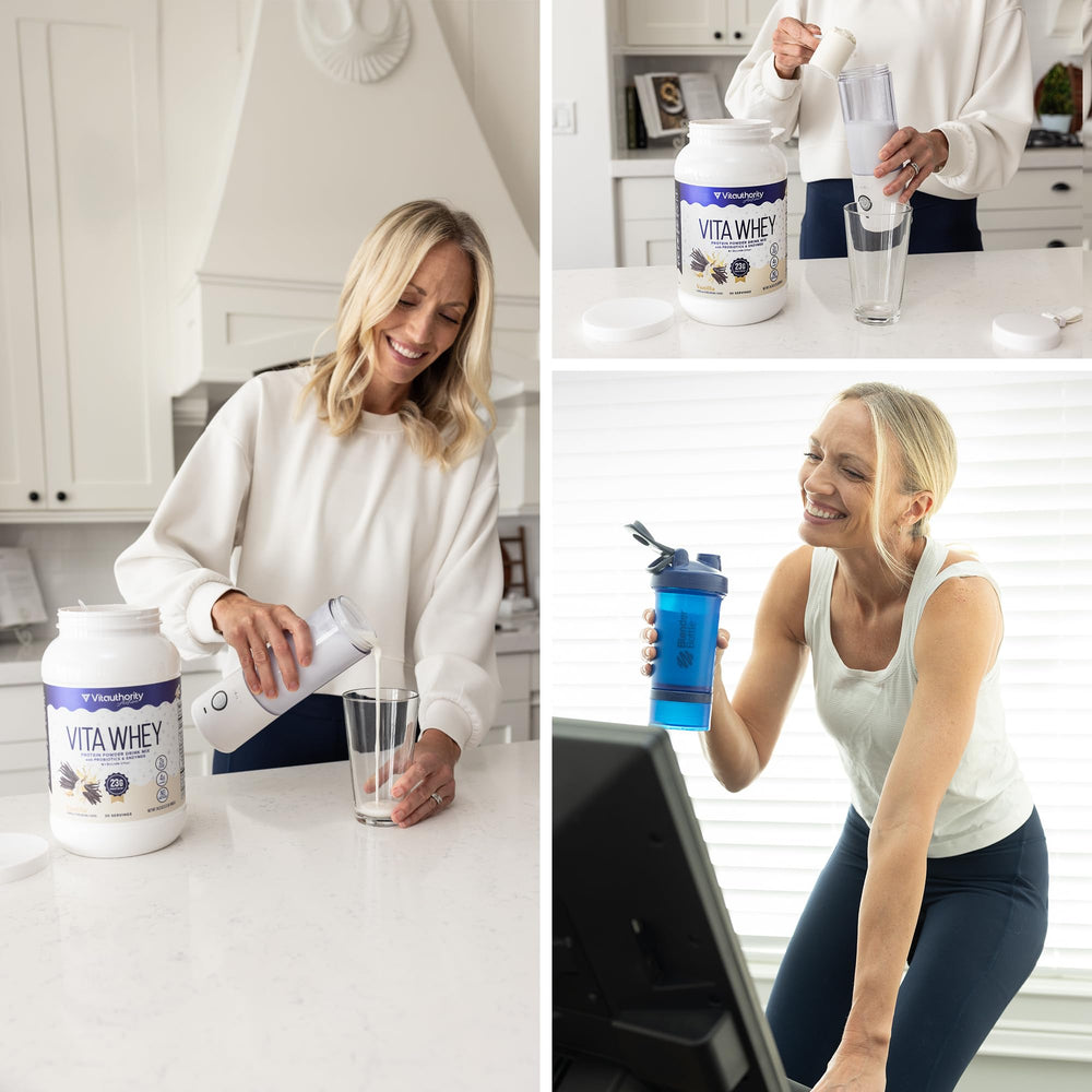 Vitauthority Whey Protein Women post-workout scene suggests quick recovery and satisfaction.