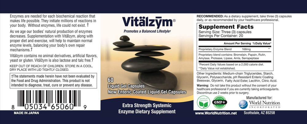 Close-up of Vitalzym extra strength softgel capsules