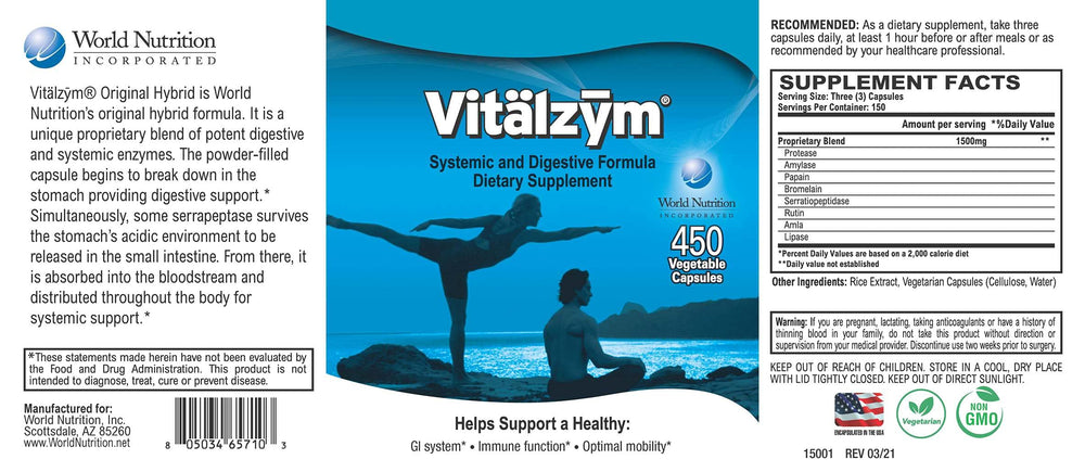 Serrapeptase immune support blood flow and cardio health image for VITÄLZYM 450 capsules