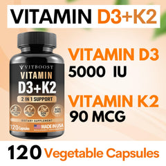 Third-party testing seal on VITBOOST D3 K2 supplement