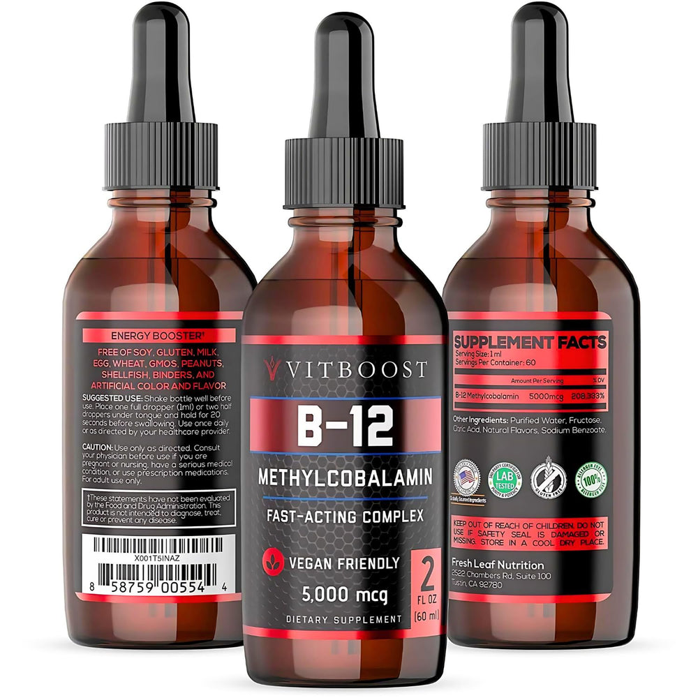 VITBOOST Raspberry-flavored vegan liquid B-12 Drops packaging