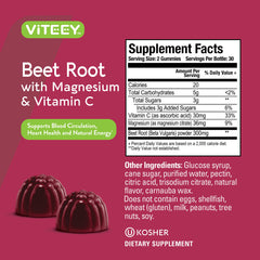 Nutrition facts label for Viteey Beet Root Gummies