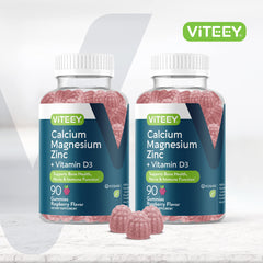 Back label of Viteey Raspberry Gummies bottle showing ingredients and nutrition