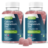 Front view of Viteey Raspberry Calcium Magnesium Zinc Gummies with Vitamin D3 bottle