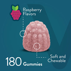 Close-up of raspberry-flavored gummies from Viteey Calcium Magnesium Zinc with Vitamin D3