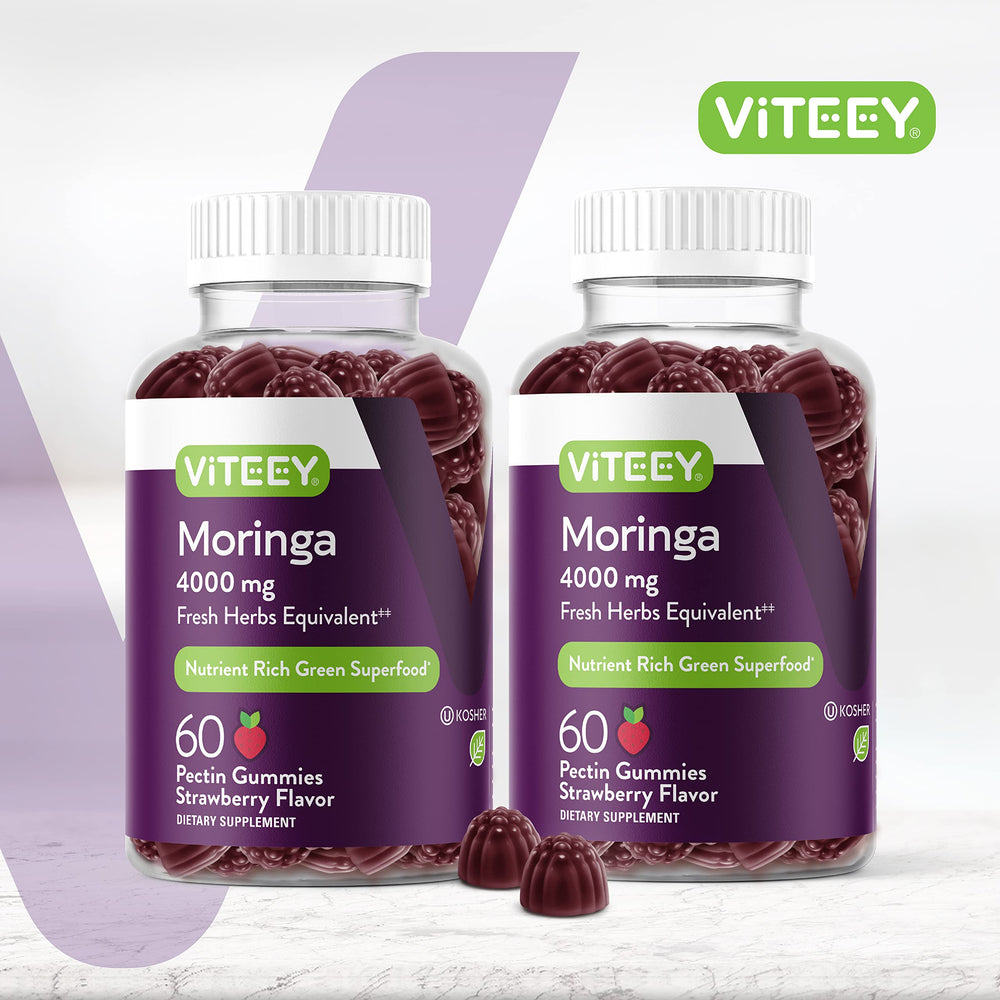 Back label of Viteey Moringa Gummies bottle